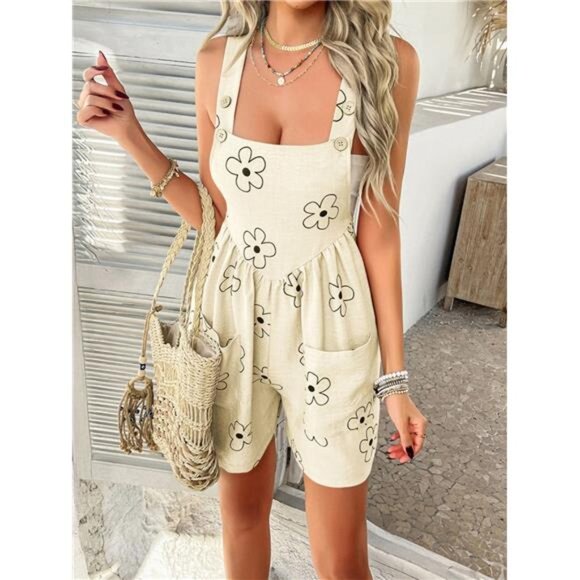 Devine Flower Wide Strap Overalls with Pockets - Picture 10 of 16